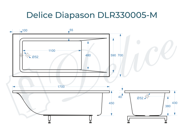 Ванна из литьевого мрамора Delice Diapason 170х70 матовая DLR330005-M