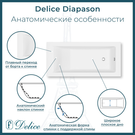 Ванна из литьевого мрамора Delice Diapason 180х80 матовая с ручками Хром DLR330009R-M