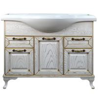 Комплект Пандора Тумба 1050 белое золото (массив Дуб) с раковиной Classic 105 (Кировит)