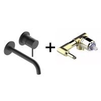 Комплект Bossini TEO Смеситель для раковины, настенный, встраиваемый, с изливом 18.5 см, черный матовый + Встраиваемая часть однорычажного смесителя (Z00730.073+Z00801)