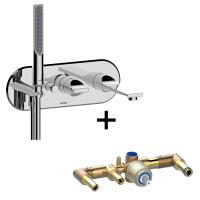 Комплект Bossini APICE Смеситель для ванны, встраиваемый, однорычажный, с ручным душем Slim и шлангом 1500 мм., хром + Встраиваемая часть (Z00555.030+Z00546000)
