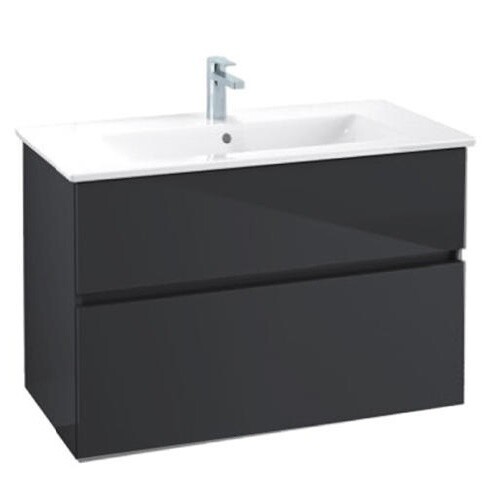 Тумба под раковину Villeroy&Boch Verity Line шгв 755*482*618 с раковиной Venticello цвет-черный матовый 41048L01/B66300VC Set