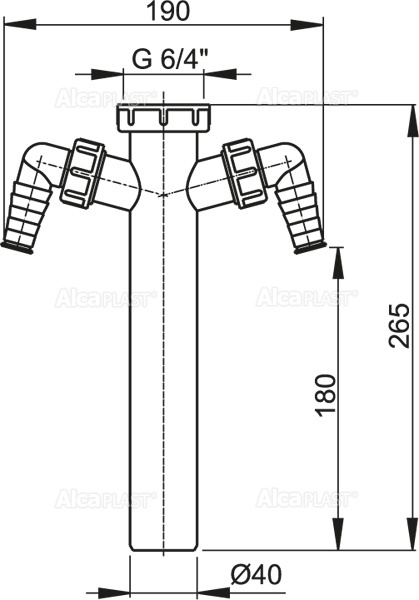 Переходник Alcadrain с накидной гайкой 6/4 и двумя подводками (A44M-DN40)