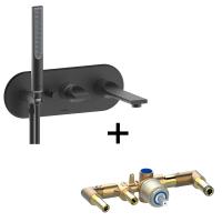 Комплект Bossini APICE Смеситель для ванны, встраиваемый, однорычажный, с ручным душем Slim и шлангом 1500 мм., черный матовый + Встраиваемая часть (Z00555.073+Z00546000)