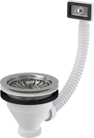 Водослив сифона для мойки Alcadrain 6/4" с нержавеющей решеткой, 115 мм, и гофропереливом (A38)