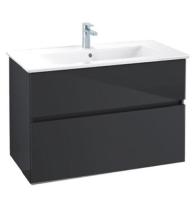 Тумба под раковину Villeroy&Boch Verity Line шгв 755*482*618 с раковиной Venticello цвет-черный матовый 41048L01/B66300VC Set