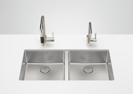 Мойка Dornbracht двойная шгв 876*400*196 отверстия для смесителя-отсутствуют цвет-сталь 38.240.004.86