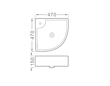 Раковина подвесная угловая AQUATEK AQ5166B-00 470*470*150 мм, универсальная установка