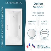 Ванна из литьевого мрамора Delice Scandi 150х70 глянцевая с ручками Хром DLR330023R-G