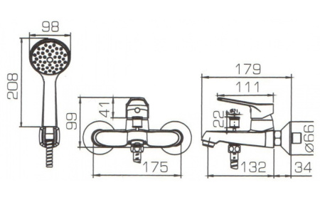 Набор 3-в-1 Bravat ECO (смеситель для раковины, смеситель для ванны, душевая штанга) Хром (F00313C)