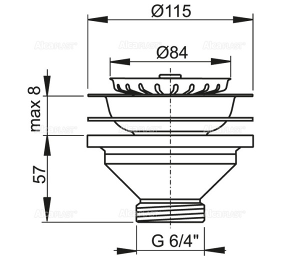 Выпускной комплект для мойки Alcadrain 6/4 с нержавеющей решеткой d115 (A37)