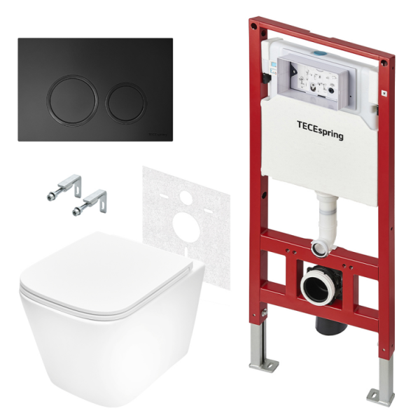 Комплект TECE TeceSpring Base унитаз+инсталляция+клавиша смыва цвет унитаза-белый цвет сиденья-белый цвет клавиши-черный матовый K401104WCS