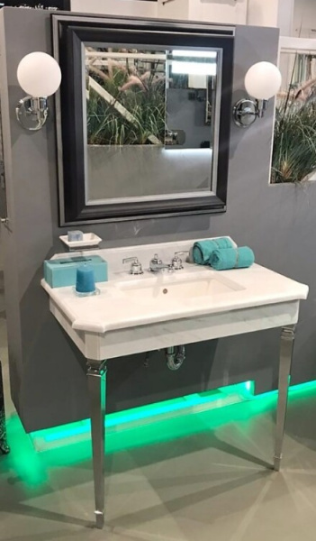 Комплект Devon&Devon Epoque консоль с раковиной смесителем зеркалом бра с настенной мыльницей и сифоном цвет-хром белый Devon&Devon Epoque Set