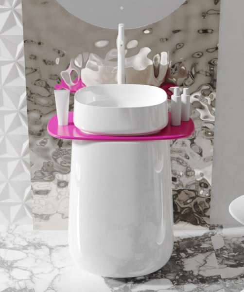 Раковина Salini Oriente Totem шгв 700*490*900 отверстия для смесителя-отсутствуют с полочкой цвет-белый глянцевый/RAL4010 глянцевый 13031011G RAL4010