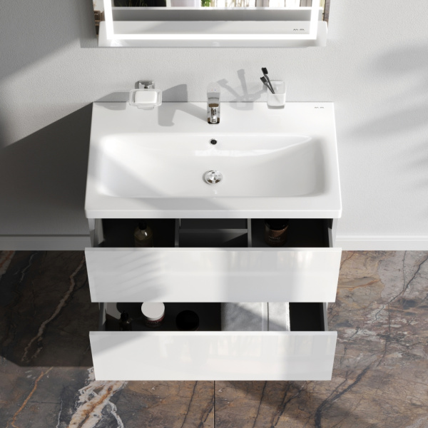AM.PM M90FHX07522WG GEM, База под раковину, подвесная, 75 см, 2 ящика push-to-open, цвет: белый, глянец