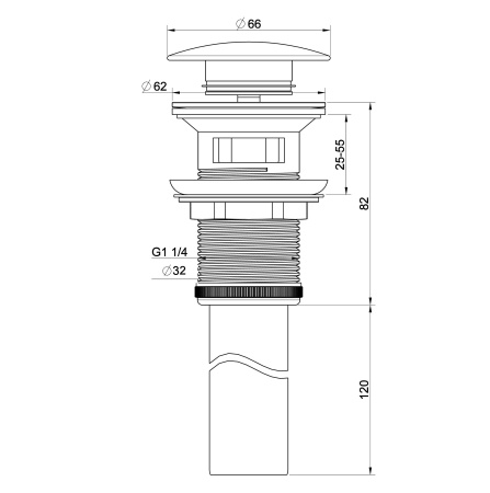 Донный клапан для раковины с переливом 1 1/4 WONZON & WOGHAND, Брашированное золото (WW-88SS03-BG)