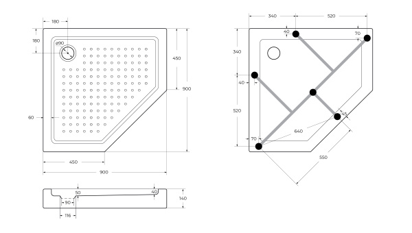 Акриловый поддон CEZARES TRAY-A-P-90-15-W0