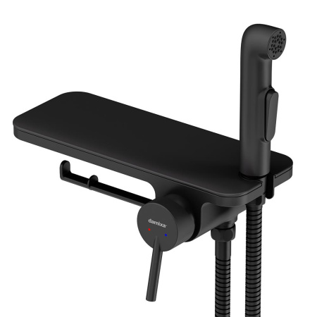 Damixa 773500301 Jupiter, смеситель монтируемый в стену с гиг. душем и полкой, черный