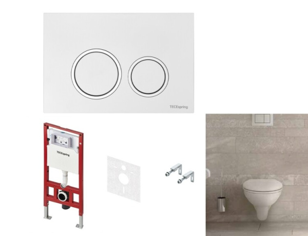 Комплект TECE TECEbasic унитаз+инсталляция+клавиша смыва цвет унитаза-белый цвет клавиши-белый глянцевый с хромированным контуром клавиш K955103WCB
