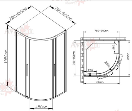 Душевой уголок AvaCan HB 80