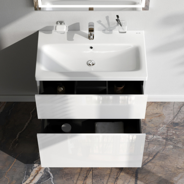 AM.PM M90FSX07522WG32 GEM, База под раковину, напольная, 75 см, 2 ящика push-to-open, цвет: белый, глянец