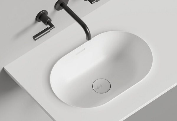 Столешница Salini Onda Edge Oval шгв 1200*500*100 с интегрированной раковиной слева цвет-белый 14022041M/1200*500/1hole for the mixer on the left