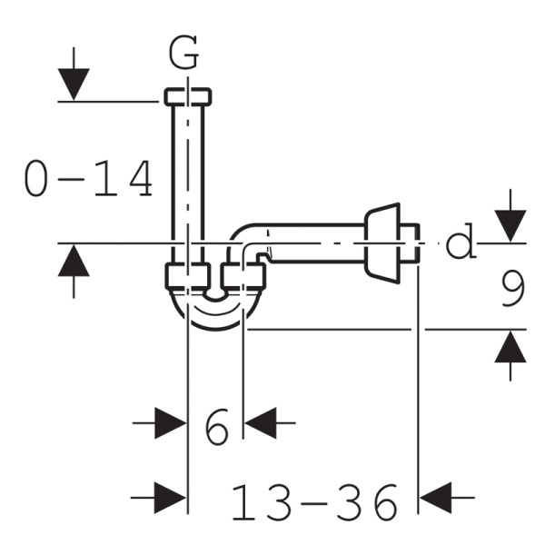 Cифон для раковин и биде Geberit, трубный, горизонтальный выпуск, d=40 мм, G=1 1/4, белый (151.108.11.1)