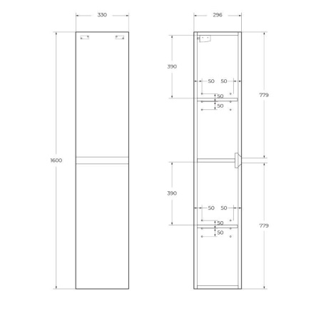 KRAFT Шкаф подвесной с двумя распашными дверцами с доводчиками, с двумя полками, левосторонний, Cemento Grigio, 330x300x1600, KRAFT-1600-2A-SC-CG-L