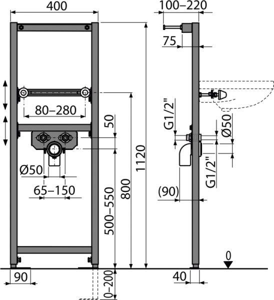 Монтажная рама для умывальника Alca Plast (A104/1120)