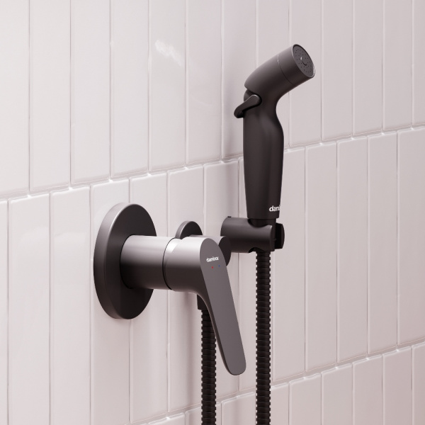 Damixa 777510300 Jupiter, смеситель монтируемый в стену с гиг. душем, черный