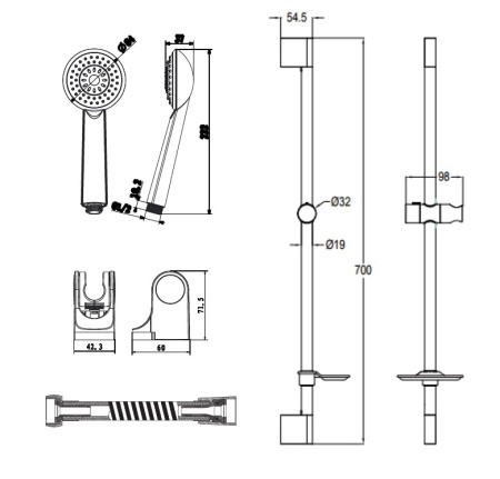 Набор смесителей для ванны и умывальника Bravat Eler смеситель для ванны; штанга; лейка 1 режим; шланг 1,5 м, хром  (F191238CP-SET)