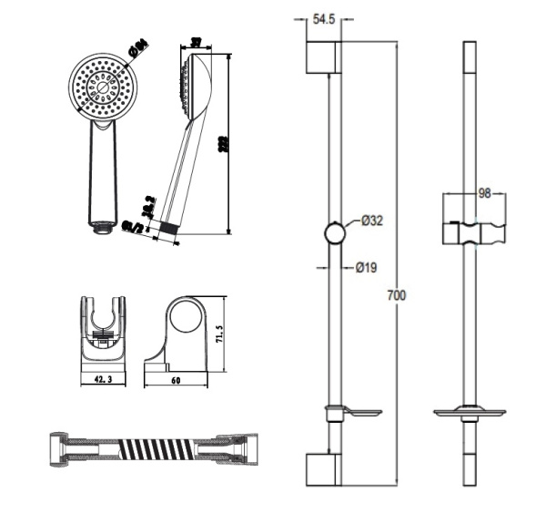 Набор смесителей для ванны и умывальника Bravat Eler смеситель для ванны; штанга; лейка 1 режим; шланг 1,5 м, хром  (F191238CP-SET)
