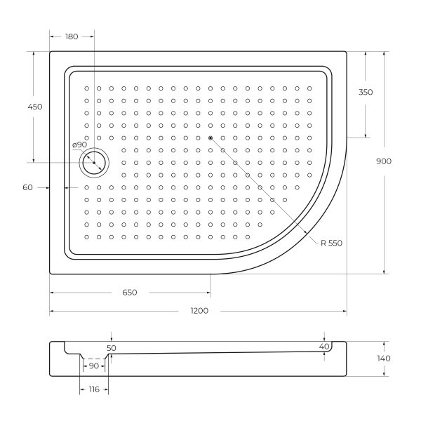 Акриловый поддон CEZARES TRAY-A-RH-120/90-550-15-W-L