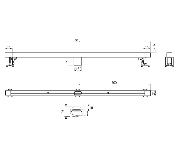 Душевой трап 60 см WONZON & WOGHAND, Темный графит (WW-65406T-GM)