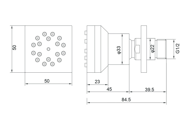 Боковая форсунка 50*50 AQUATEK, матовый черный AQ2098MB