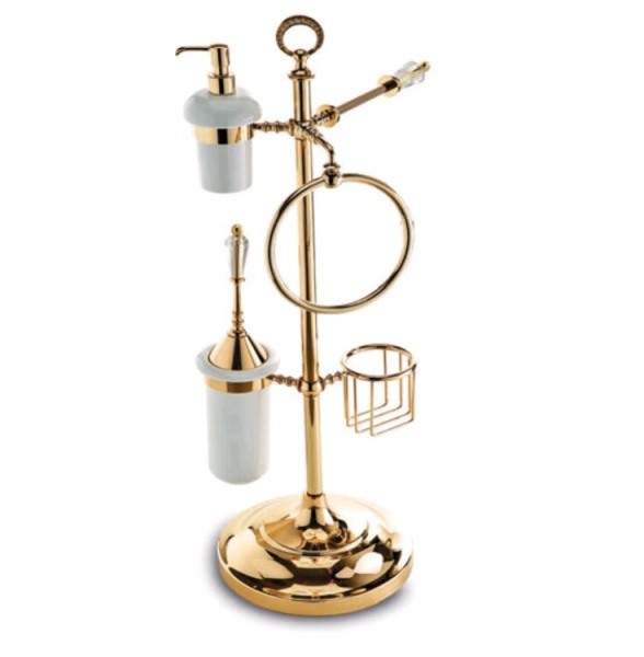 Стойка 3SC Boheme шгв 250*250*800 с дежателем туалетной бумаги держателем для телефона ёршиком дозатором и полотенцедержателем цвет-золото BO53DGD