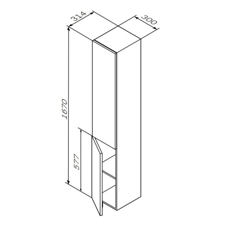 AM.PM M90CHR0306BM GEM, шкаф-колонна, подвесной, правый, 30 см, двери, push-to-open, цвет: черный матовый