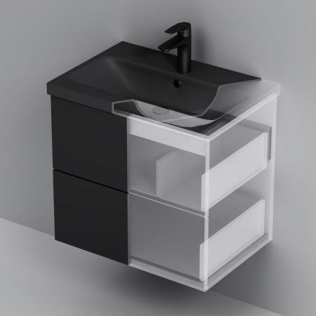 AM.PM M90FHX06022BM GEM, База под раковину, подвесная, 60 см, 2 ящика push-to-open, цвет: черный матовый