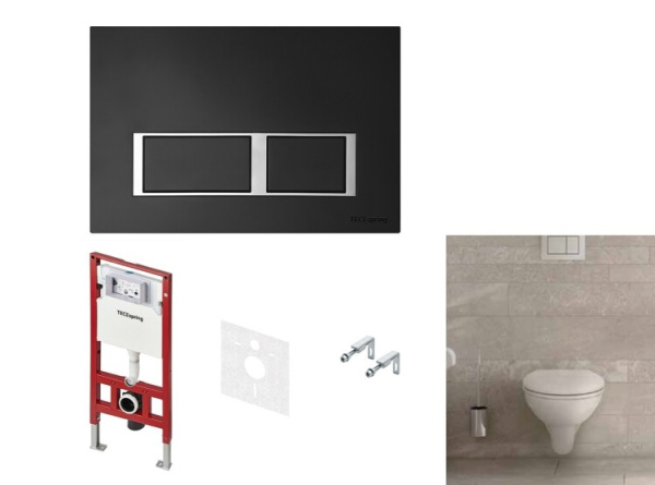 Комплект TECE TECEbasic унитаз+инсталляция+клавиша смыва цвет унитаза-белый цвет клавиши-черный матовый с хромированным контуром клавиш K955202WCB