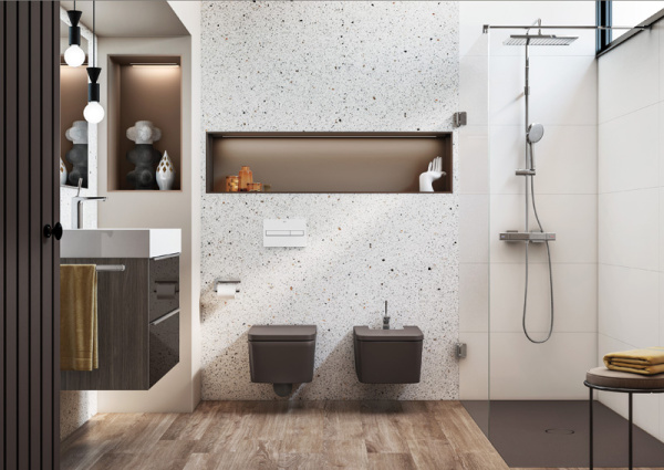 Модуль Roca INSPIRA в комплекте с раковиной 1000, темный дуб/зеркальный фасад