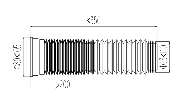 Труба VIANT  для унитаза гофрированная армированная, Ø110 мм, L200-350 мм (VU-364)