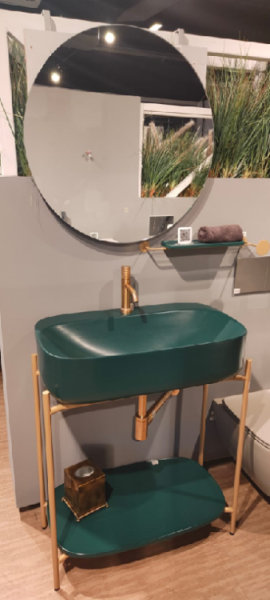 Комплект Scarabe Laila Moon консоль с раковиной донным клапаном сифоном полотенцедержателем полкой и зеркалом цвет-Brushed Gold Musk m Scarabeo Laila Set