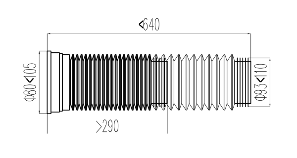 Труба VIANT  для унитаза гофрированная армированная, Ø110 мм, L290-640 мм (VU-363)