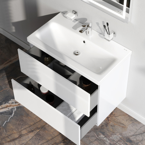 AM.PM M90FHX07522WG GEM, База под раковину, подвесная, 75 см, 2 ящика push-to-open, цвет: белый, глянец