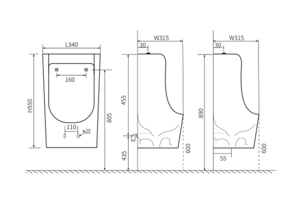Писсуар Aquatek, горизонтальный выпуск, 340*315*550,белый в комплекте со смывным механизмом AQ3040-F-00