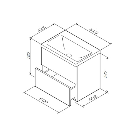AM.PM M90FHX06022BM GEM, База под раковину, подвесная, 60 см, 2 ящика push-to-open, цвет: черный матовый