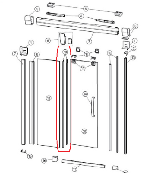 Силиконовые уплотнители Huppe Aura для раздвижной двери правосторонние 046Y025514000000