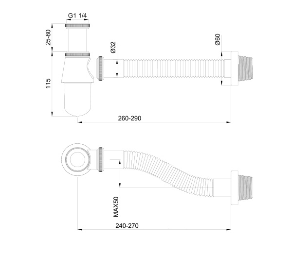 Сифон для раковины WONZON & WOGHAND, Черный матовый (WW-88SS102-MB)