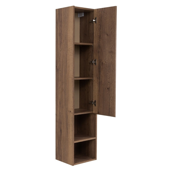 KRAFT Шкаф подвесной с одной распашной дверцей с доводчиками и одной открытой полкой, правосторонний, Rovere Tabacco, 330x300x1600, KRAFT-1600-1A-SC-RT-R