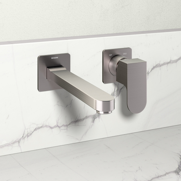 Комплект Bossini TEO Смеситель для раковины, настенный, встраиваемый, с изливом 18.5 см, черный матовый + Встраиваемая часть однорычажного смесителя (Z00732.073+Z00801)